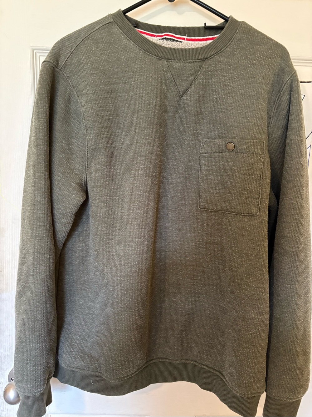 Coleman Green Knit Lined Pullover Sweatshirt Crew Neck Logo Accent Long Sleeve L